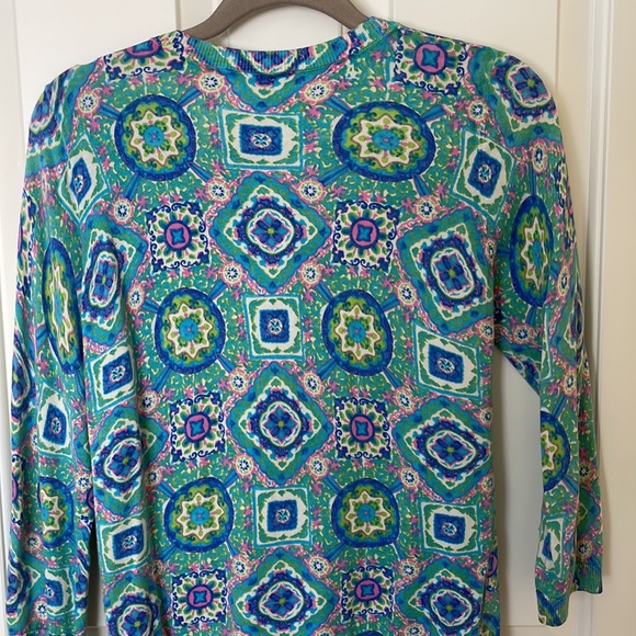 Talbots Cardigan Size Small Blue Green Pink Button Up 3/4 sleeve - Picture 4 of 4